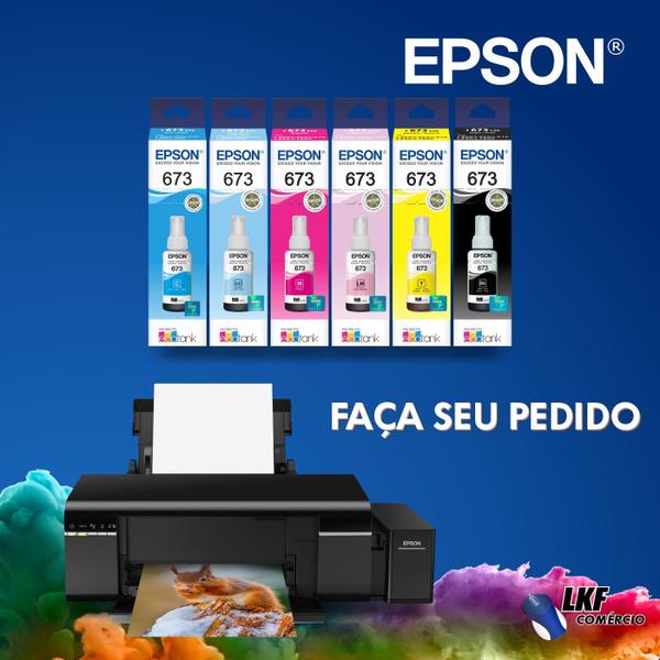 Imagem de Kit Garrafas Tinta Com 6 Refis Original Epson T673 Ecotank 6 Cores Compatível Impressoras L800 L805 L810 L850 L1800