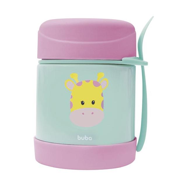 Imagem de Kit Garrafinha Infantil Alumínio Antivazamento  400ml Animal Fun + Pote Térmico Em Aço Inox Com Talher 320ml Buba