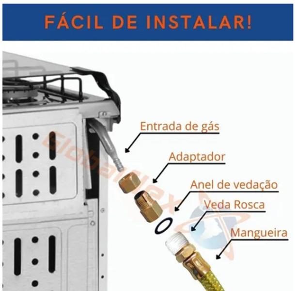 Imagem de kit gás encanado forno cooktop válvula reta mang 1,2 metros