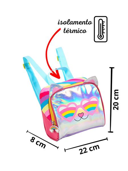 Imagem de Kit Gatinha Arco íris Lancheira Térmica + Estojo Duplo