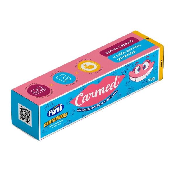 Imagem de KIt Gel Dental Carmed Fini Dentaduras + Beijos Com Flúor 70g