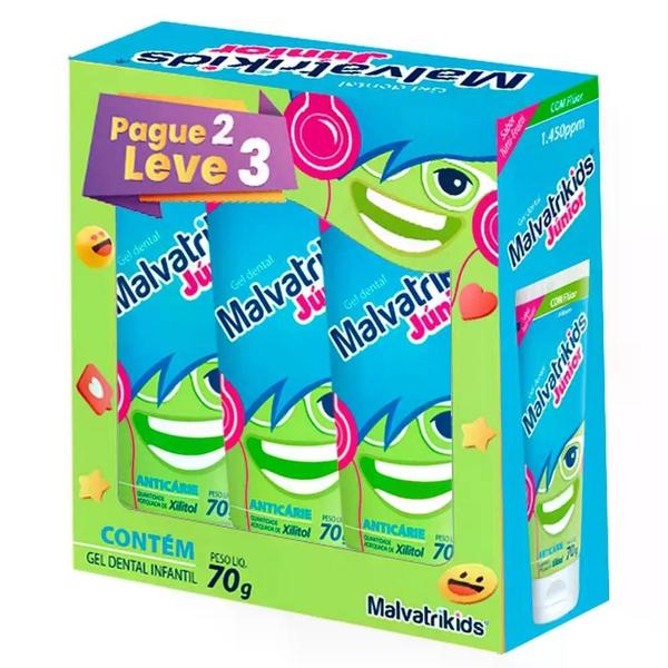 Imagem de Kit Gel Dental Infantil Malvatrikids Tutti-Frutti C/ 3Un 70g