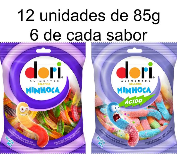 Imagem de Kit Gelatina Dori (Minhoca e Minhoca Ácida) - 12 unds de 60g / 6 de cada