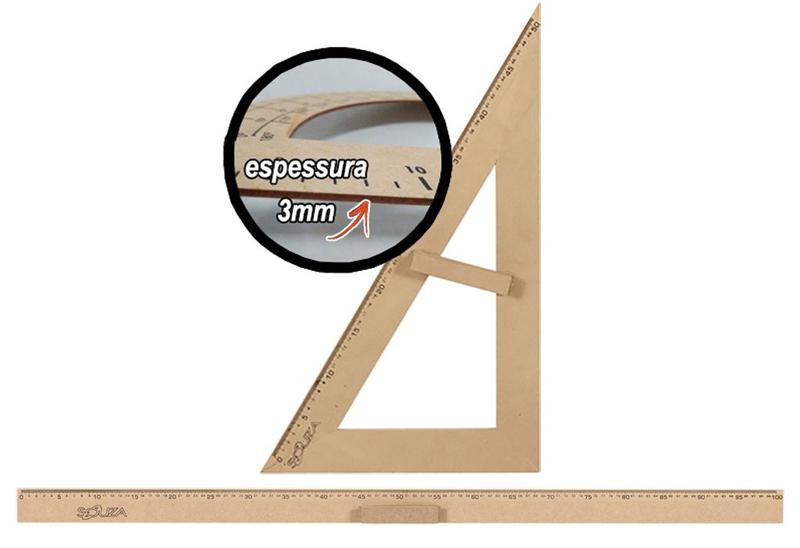 Imagem de Kit Geométrico do Professor Mdf Com Régua 1 Metro e Esquadro Em MDF 30/60 Graus