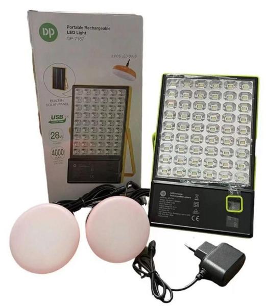 Imagem de Kit Gerador De Energia Solar Portátil Luminária 54 Leds 28w 2 Lâmpadas Bulbo Led  LUATEK