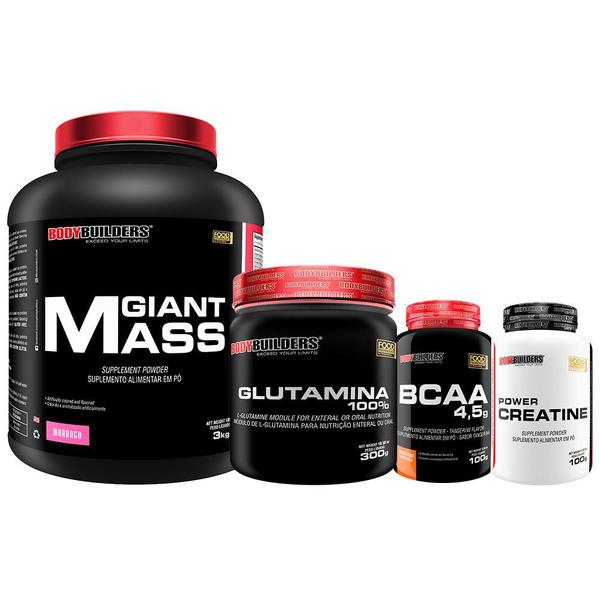 Imagem de KIT Giant Mass 3kg + Power Creatina 100g + BCAA 100g Tangerina + Glutamina 300g - Bodybuilders