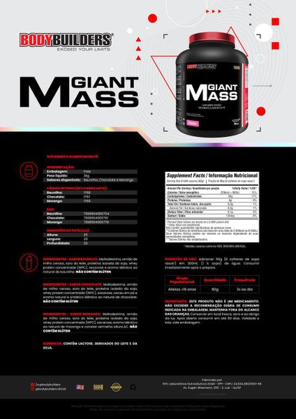 Imagem de KIT Giant Mass 3kg + Power Creatina 100g + BCAA 100g Tangerina + Glutamina 300g - Bodybuilders