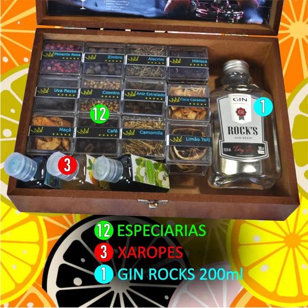 Imagem de Kit Gin 12 Especiarias + 03 Xaropes + Mini Gin + Caixa MDF + Receitas