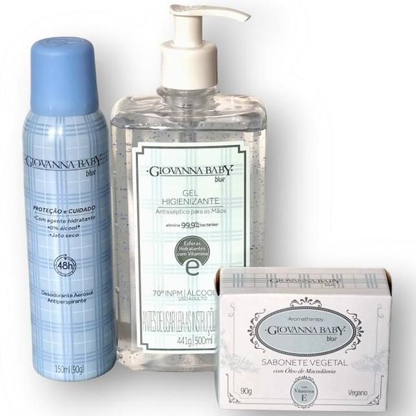 Imagem de Kit Giovanna Baby Blue: Sabonete Vegetal, Desodorante Aerosol e Álcool em Gel Higienizante