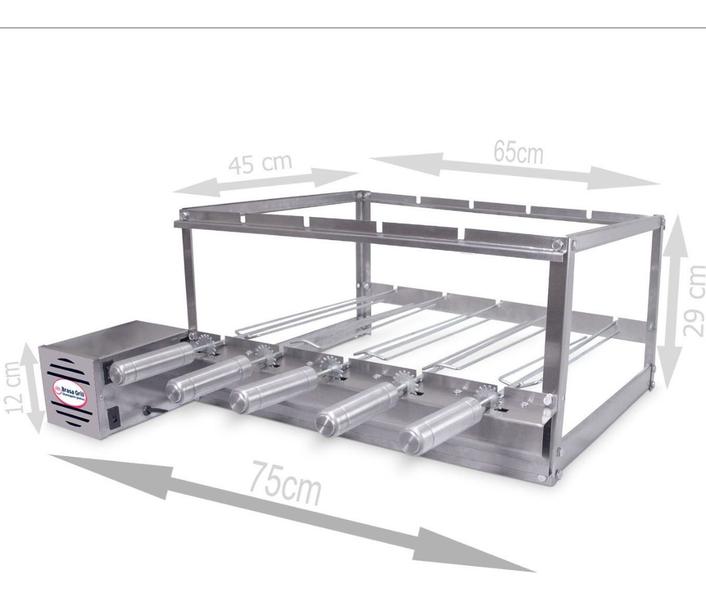 Imagem de Kit Giratório Para Churrasqueira Pré Moldada 65cm 5 Espetos + Espeto Picanha + Espalhador de Brasa