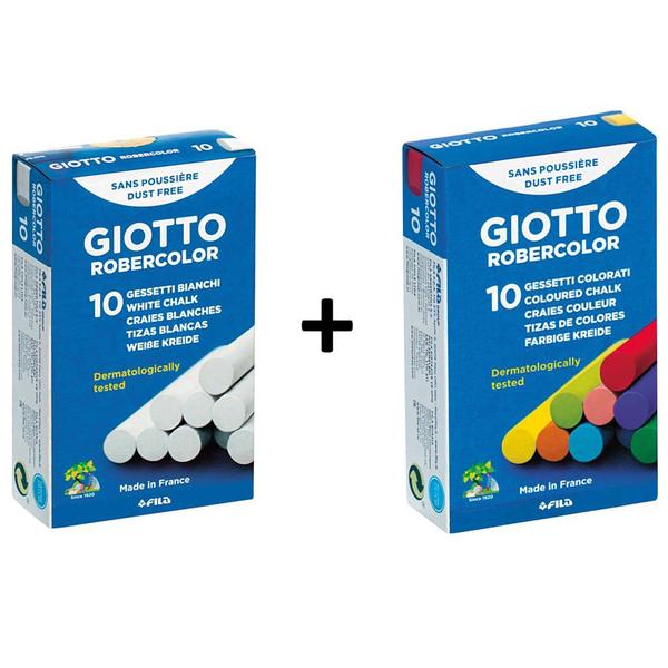 Imagem de Kit Giz Colorido + Giz Branco para lousa Giotto - Caixa 10 unidades