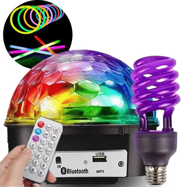 Imagem de Kit Globo Colorido Bluetooth Led Rgb Usb Mp3 e Lâmpada NEON