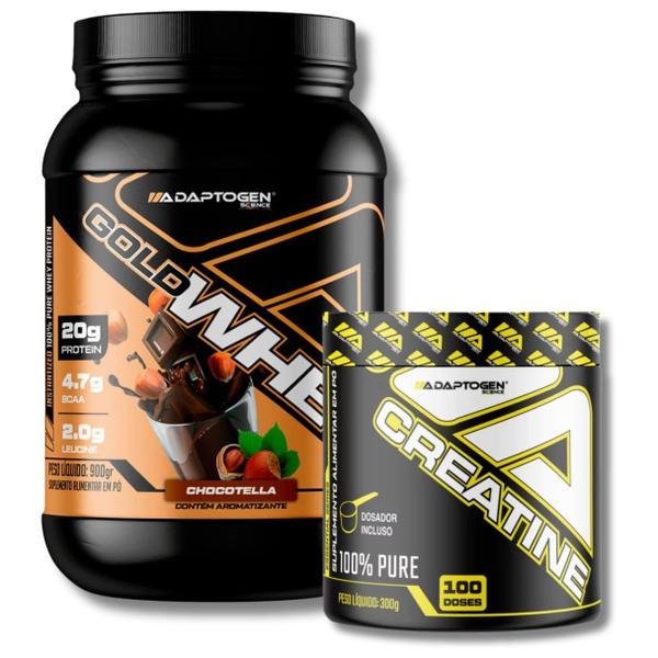Kit gold whey pote + creatina 300g - adaptogen - ADAPTOGEN SCIENCE Imagem de Kit gold whey pote + creatina 300g - adaptogen