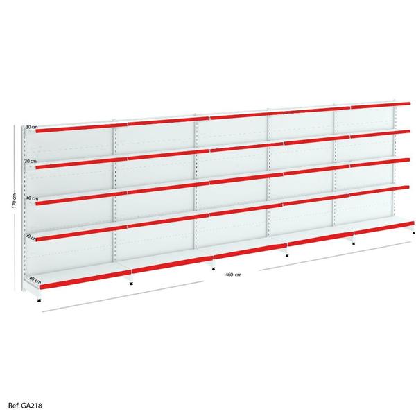 Imagem de Kit Gôndola de Parede Modular Branca e Vermelha- 1,70 x 5,00 x 0,40