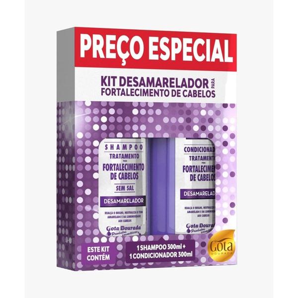 Kit Gota Dourada Shampoo + Condicionador Desamarelador 300ml Imagem de Kit Gota Dourada Shampoo + Condicionador Desamarelador 300ml