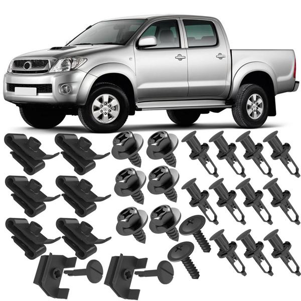 Imagem de Kit Grampos Presilhas Parafusos Buchas Do Parachoque Dianteiro Hilux 2005 2006 2007 2008 2009 2010 2011