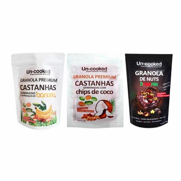 Kit Granolas Castanhas Uncooked: Brawnie, Banana, Coco 250g Imagem de Kit Granolas Castanhas Uncooked: Brawnie, Banana, Coco 250g