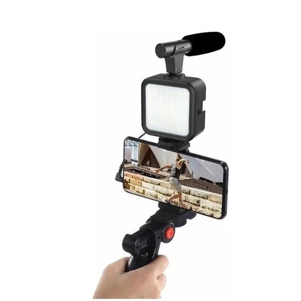 Imagem de Kit Gravação 5 Em 1 Video Tripé Led Suporte Celular Selfie