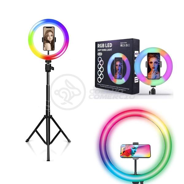 Imagem de Kit Gravação Profissional - Ring Light RGB + Tripé 1,5m + Microfone Lapela + Suporte Celular