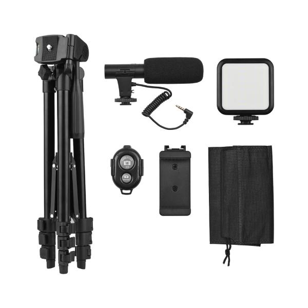 Imagem de Kit Gravação Vlogging Iluminador com Microfone Tripé 1m e Controle Mamen 05-LM