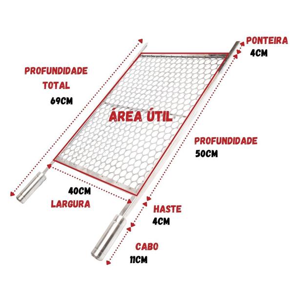 Imagem de Kit Grelha Moeda 70x40 + 6 Espetos Espada E Duplo Churrasco