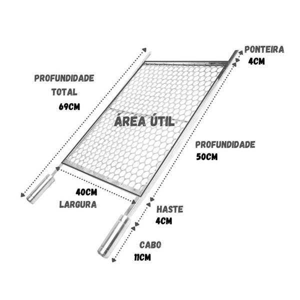 Imagem de Kit Grelha Moeda Inox 70x40 + 6 Espetos Coração Espada Dup