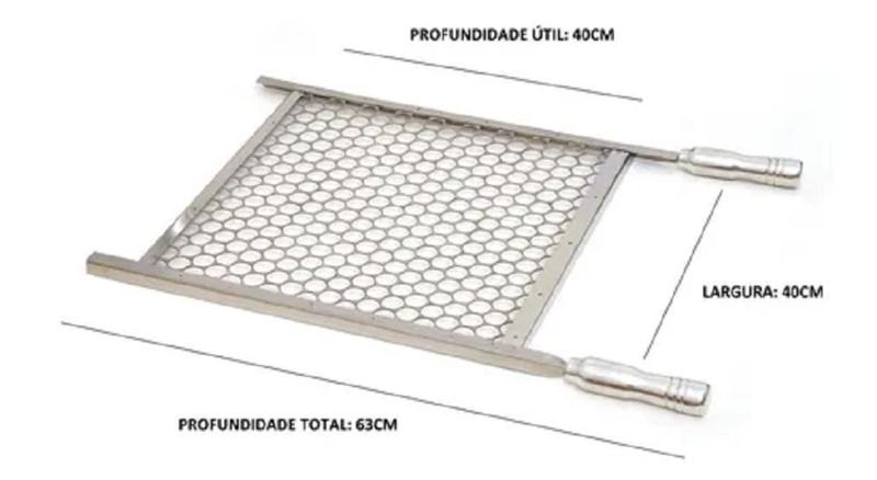 Imagem de Kit Grelhas Parrilla Tipo Argentina + Grelha Moeda + 3 Espetos Pantheon - 40 X 40 - Cabo de Alumínio