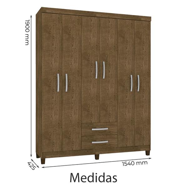 Imagem de Kit Guarda Roupa Casal Modena 6 Portas 2 Gavetas com Espelho e Cômoda Rack Madri 2 Portas 4 Gavetas Malbec Incorplac