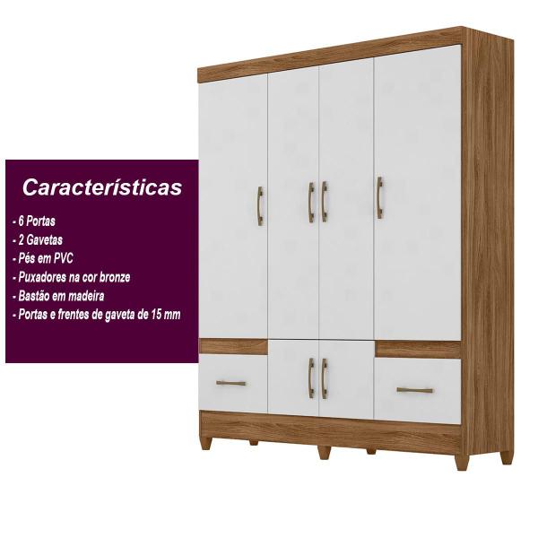 Imagem de Kit Guarda Roupa Casal MS 912 + Cômoda MS 913 Naturale / Branco - Moval