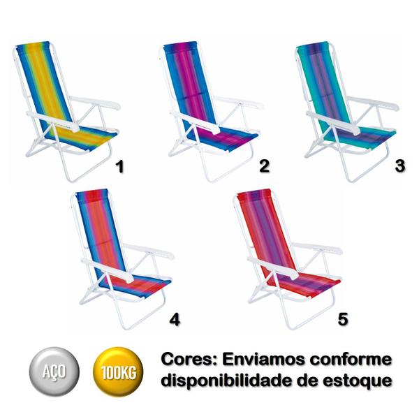 Imagem de Kit Guarda Sol 1,8m Fashion 2 Cadeira Reclinável 8 Posições Aço Praia Camping Piscina - Mor