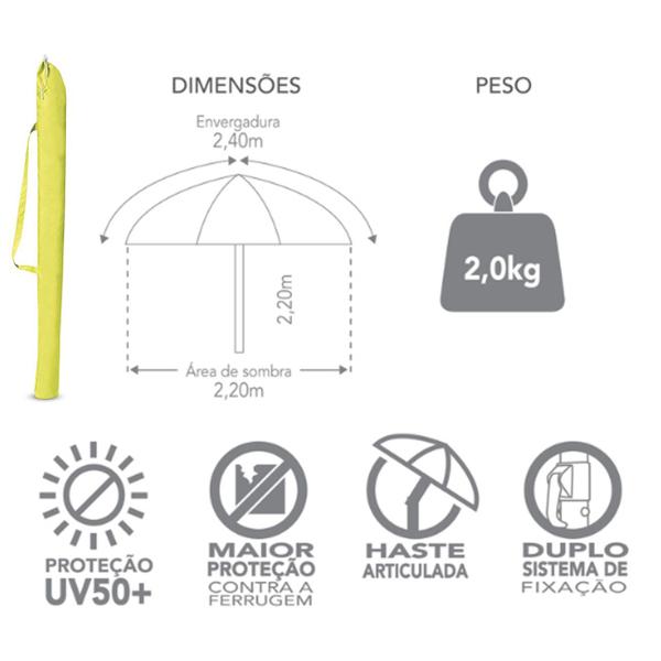 Imagem de Kit Guarda Sol 2,4m Articulado Ibiza Verde Limão 2 Cadeira 8 Posições Alumínio Sannet Praia Piscina Camping - Tobee