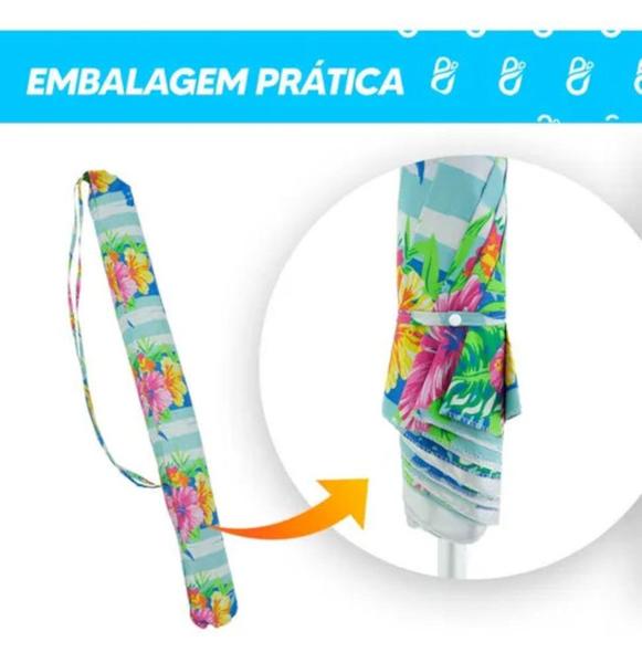 Imagem de Kit Guarda-Sol Aluminio Articulado 2,40M Floral + Saca areia