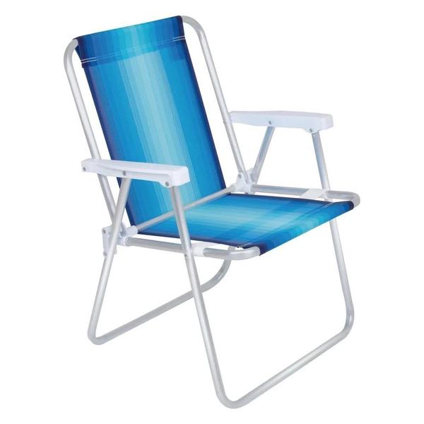 Imagem de Kit Guarda Sol Azul Bahia 2 M Bagum + Cadeira de Praia Aluminio + Cooler 34 Litros