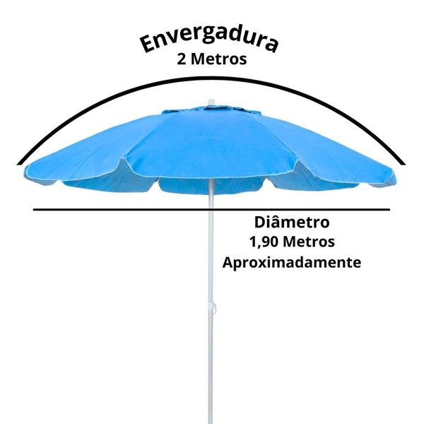 Imagem de Kit Guarda Sol Azul Bahia 2 M Bagum e Aluminio + Cadeira de Praia 6 Posicoes Amarela Sunny  Bel 