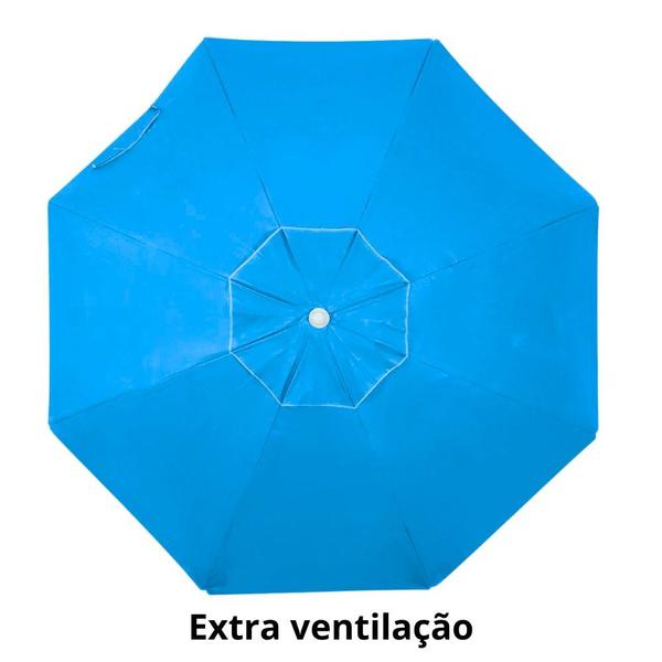 Imagem de Kit Guarda Sol Azul Bahia 2 M Bagum e Aluminio + Cadeira de Praia 6 Posicoes Verde Agua Sunny  Bel 