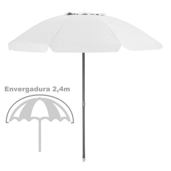 Imagem de Kit Guarda Sol Bagum Alumínio 2,4m Articulável Praia Piscina Camping Branco Base Plástica