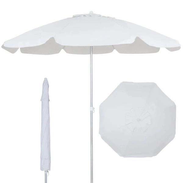 Imagem de Kit Guarda Sol Branco 1,60m + Base 21kg + Cadeira de Praia Retro para Piscina