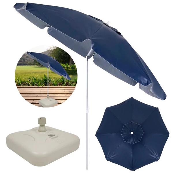 Kit Guarda Sol Praia Articulado 2 M Azul + Base Branca 18 Kg Bel Imagem de Kit Guarda Sol Praia Articulado 2 M Azul + Base Branca 18 Kg Bel