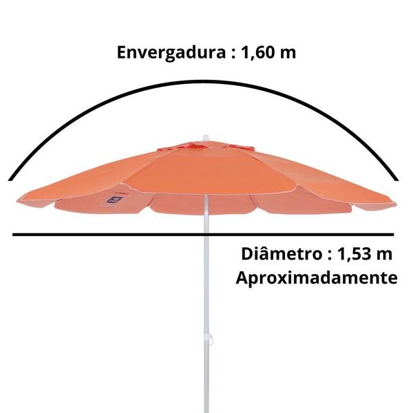 Imagem de Kit Guarda Sol Praia Laranja 1,60 M + Base Branca 18 L / 22 Kg  Bel 