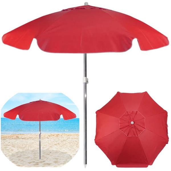 Imagem de Kit Guarda Sol Praia Piscina Vermelho 1,60 M + Base Preta 18kg  Bel 