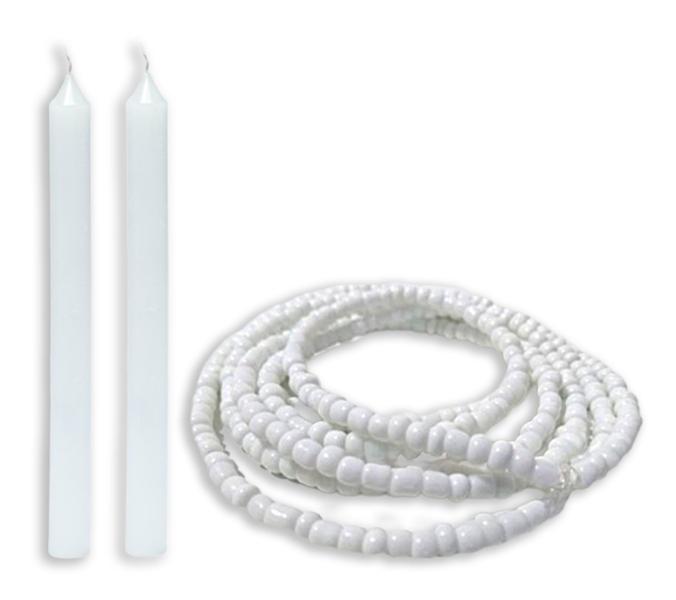 Kit Guia Colar Miçanga Branco Oxalá Umbanda + Velas Brancas - Flash Imagem de Kit Guia Colar Miçanga Branco Oxalá Umbanda + Velas Brancas