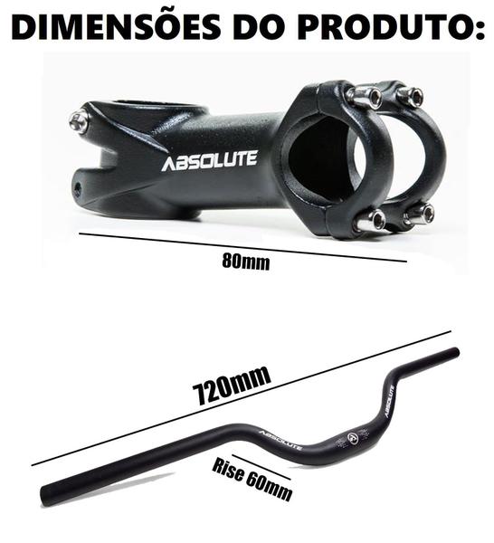 Imagem de Kit Guidão Curvo 31.8x720mm Rise 60mm e Avanço Suporte 80mm Alumínio Absolute