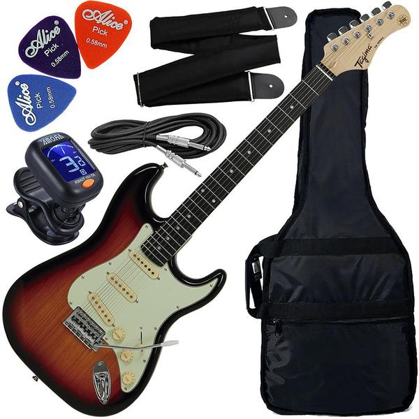 Imagem de Kit Guitarra Elétrica Strato Tagima Woodstock Tg-500 Classic SB Sunburst Gx01