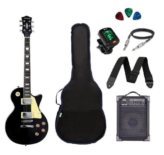 Imagem de Kit Guitarra Strinberg Les Paul LPS230 + Amplificador + Afinador Digital + Acessórios Preta