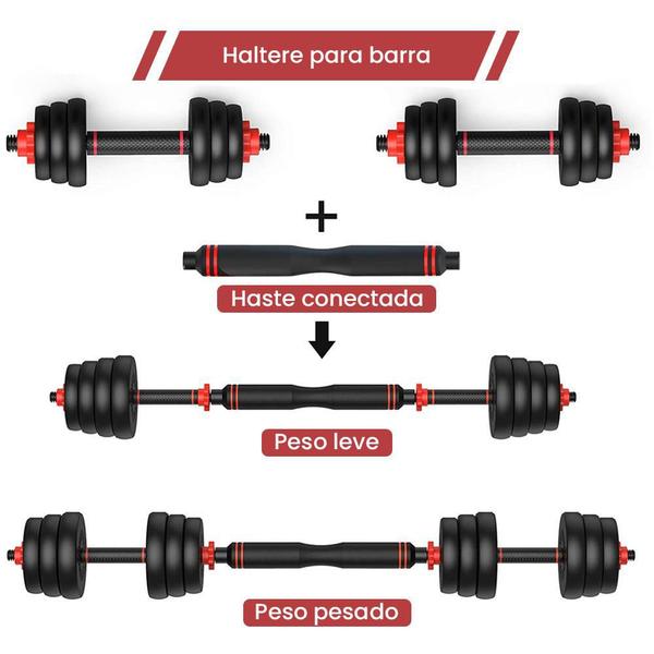 Imagem de Kit Halteres 6 Em 1 Peso Musculação Até 15Kg Ajustável Preto