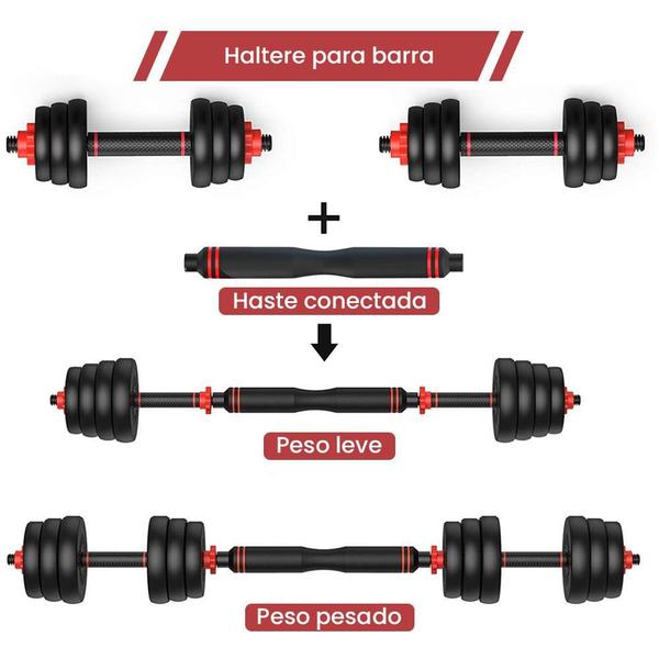 Imagem de Kit Halteres 6 Em 1 Peso Musculação Até 20Kg Ajustável Preto