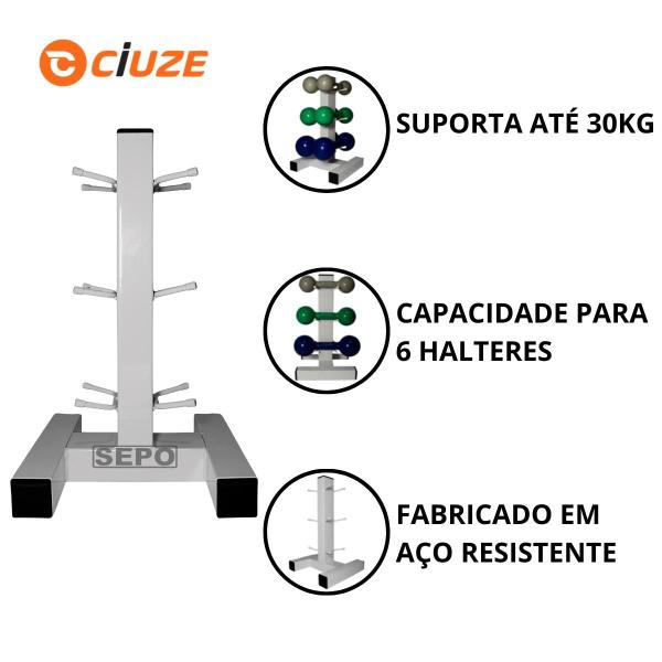 Imagem de Kit Halteres Emborrachados Pares de 1Kg 3Kg e 5Kg com Suporte de Chão Branco