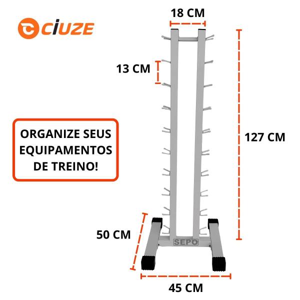 Imagem de Kit Halteres Emborrachados Pares de 1Kg ao 10Kg com Suporte de Chão Branco