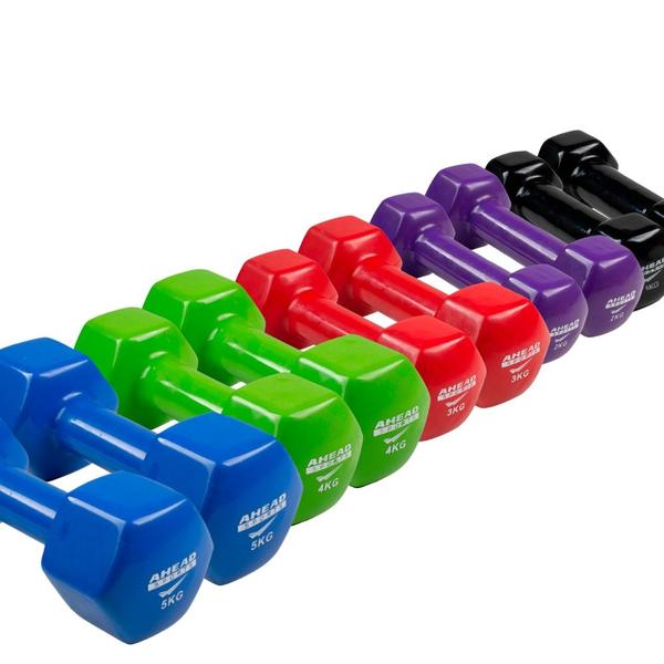 Imagem de Kit halteres sextavado emborrachados 1 a 5 kg ahead sports colorido 