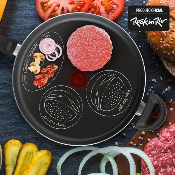 Imagem de Kit Hamburguer Factory Rochedo Rock in Rio com Frigideira Funda 28cm e Acessórios 